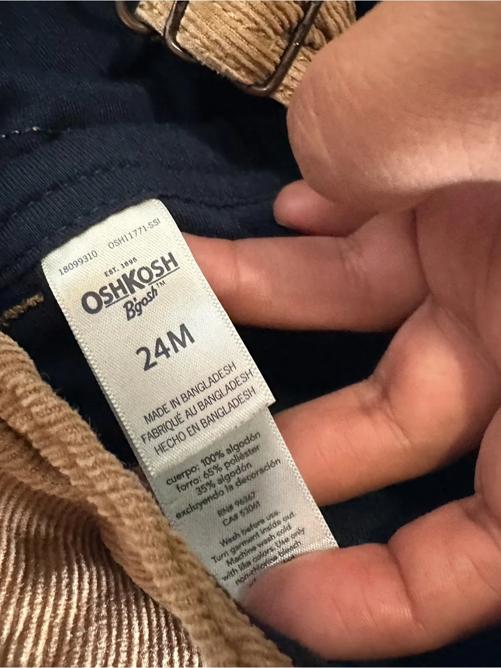 OshKosh B'gosh Brown Corduroy & Blue Denim Kids Overalls